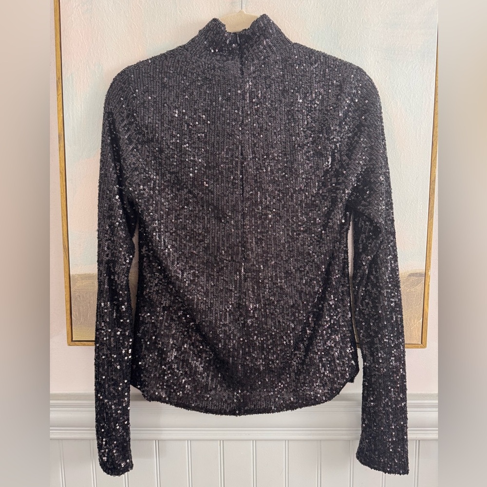 RONNY KOBO Black Sequin Tivia Top Mock Neck Turtleneck Size M - Picture 7 of 7